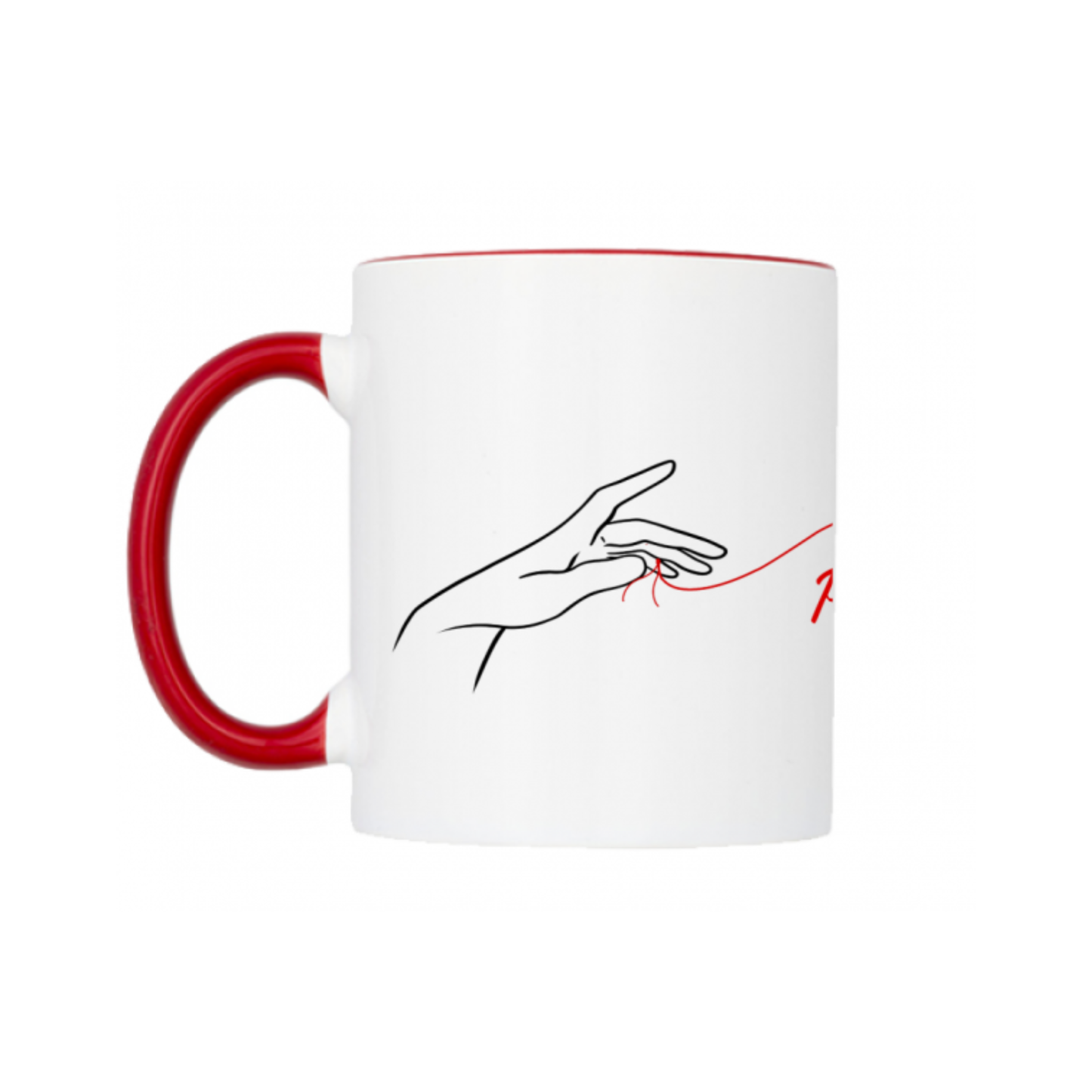 Retro tazza con disegno mani legate da un filo rosso e scritta "Per sempre"