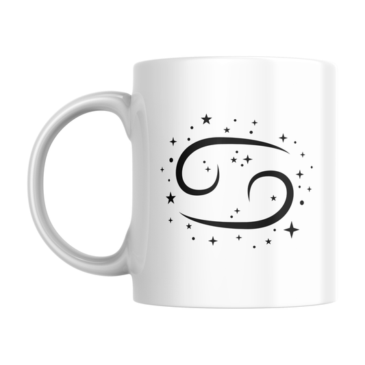 Tazza bianca con simbolo zodiacale Cancro (retro)