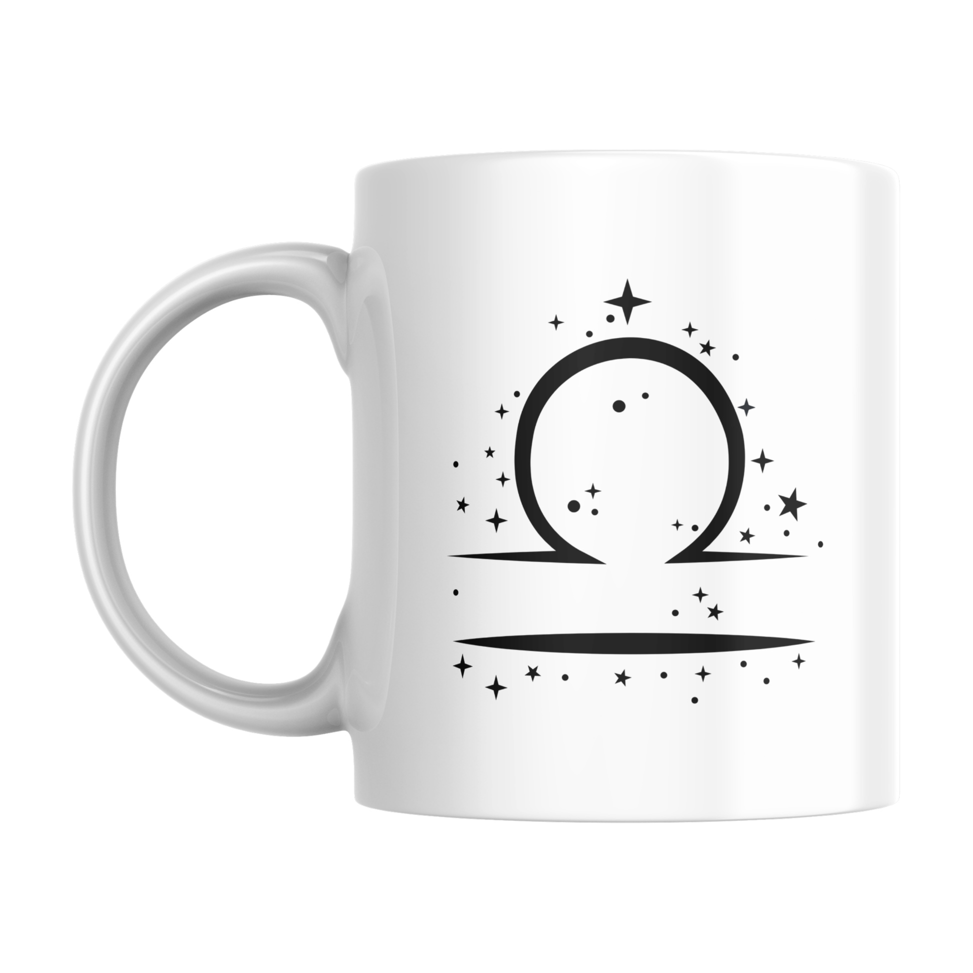 Tazza bianca con simbolo zodiacale Bilancia (retro)