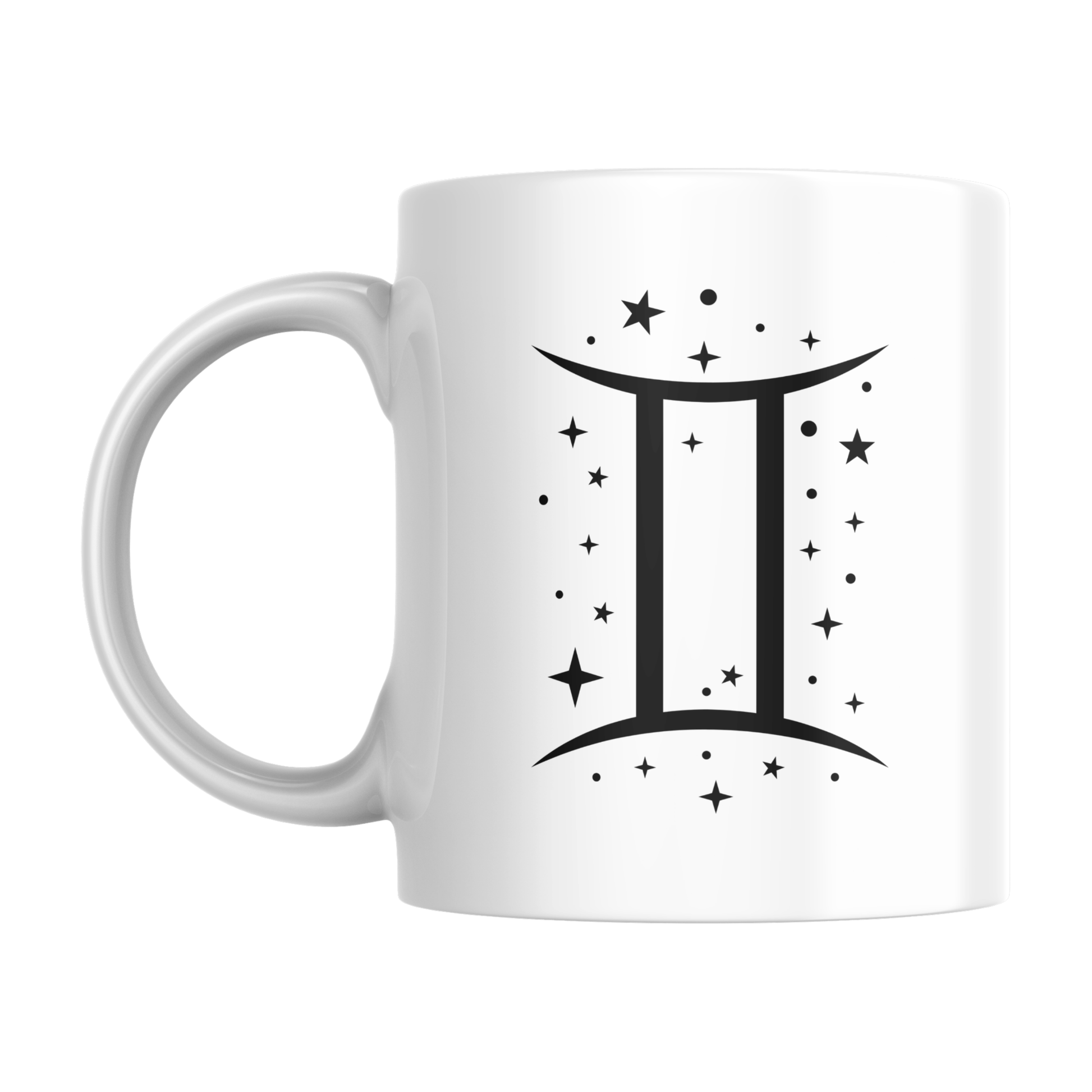 Tazza bianca con simbolo zodiacale Gemelli (retro)