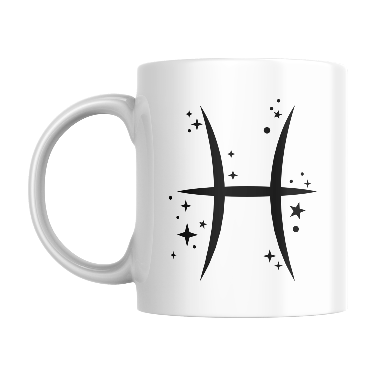 Tazza bianca con simbolo zodiacale Pesci (retro)